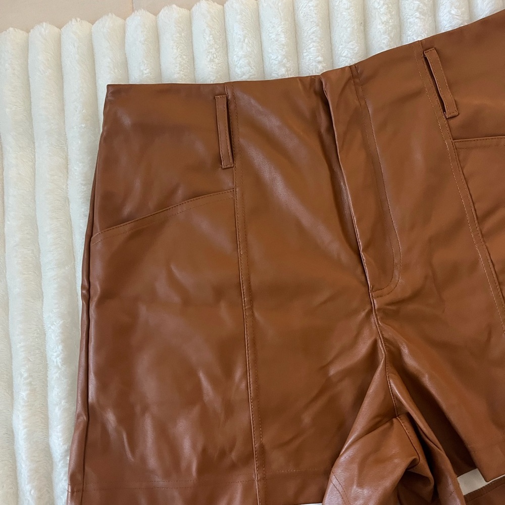 a new day High Waist Tan Leather Shorts - Picture 4 of 5